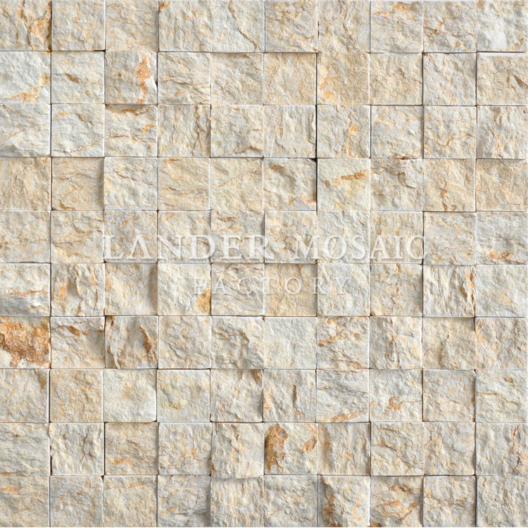 lander stone split golden marble mosaic tile rock finish 3D tile view for wall mosaic marble tiles