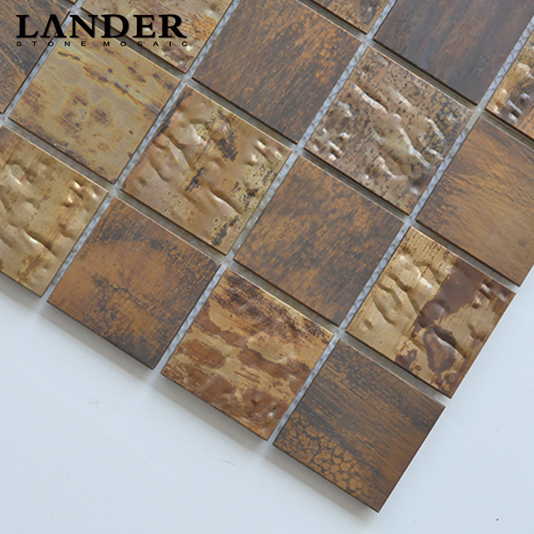 Art 3d ancient color square mixed chips copper metal mosaic tile