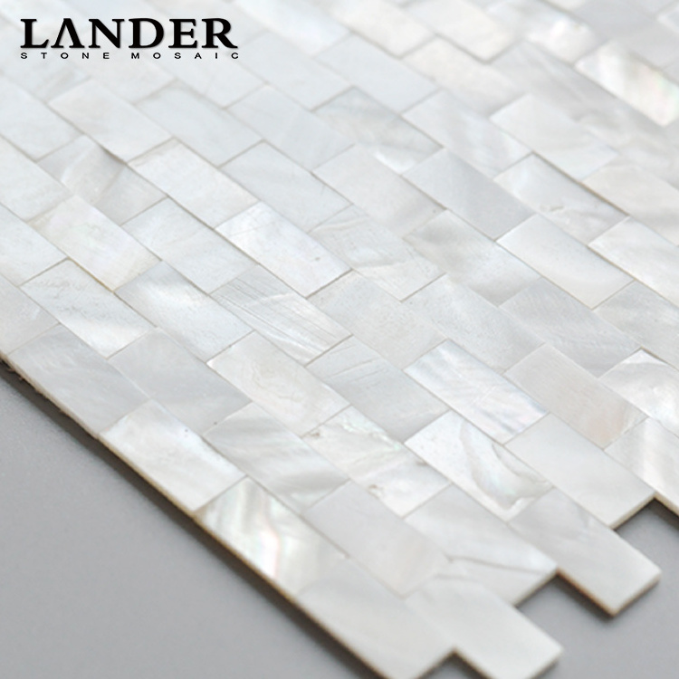 peel and stick  super white seamless random strip pearl oystar bathroom wall  shell subway mosaic tile