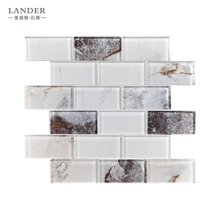 Marble look white ink printed brick subway bathroom wall mosaic tile backsplash