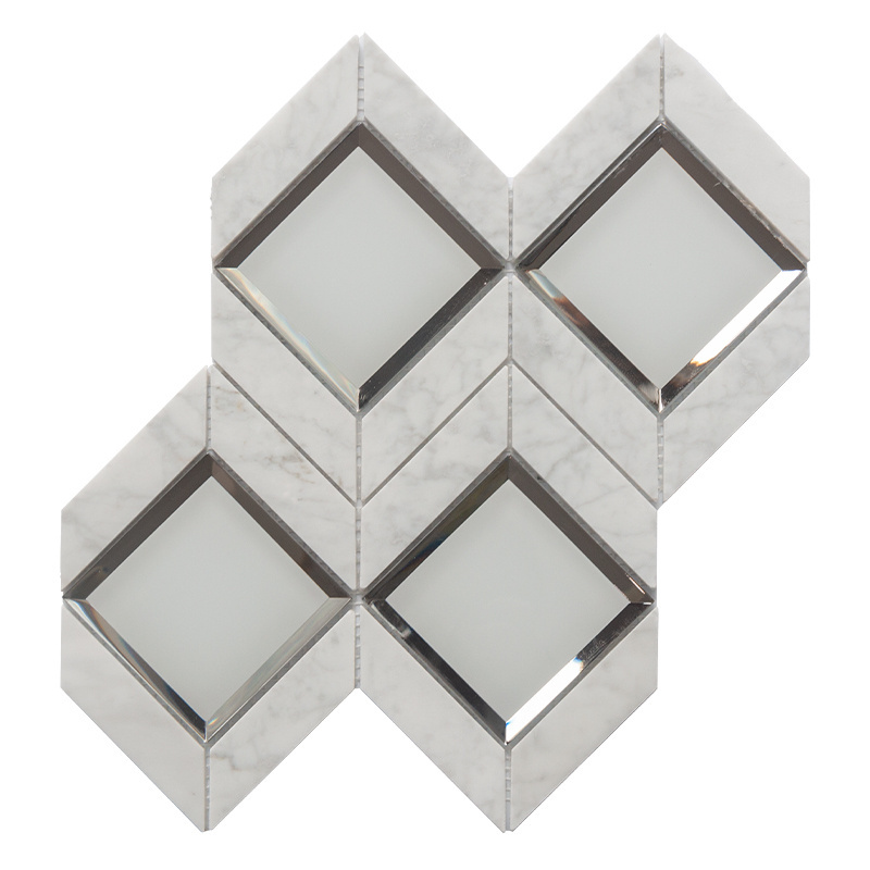 Luxury 3D diamond mirror tiles mosaics tiles irregular  hexagon tiles black and gold glass mosaic