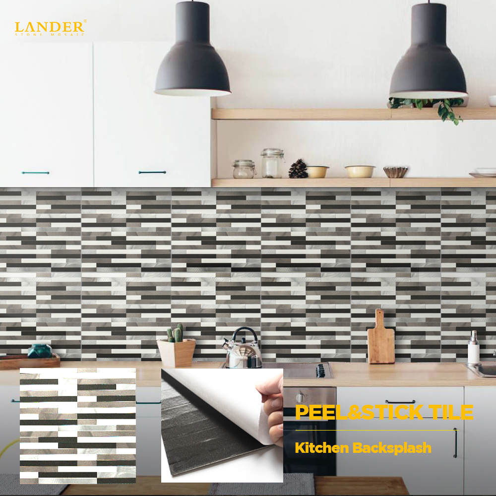 self adhesive herringbone aluminium laminate pvc peel and stick backsplash tile for kitchen and bathroom