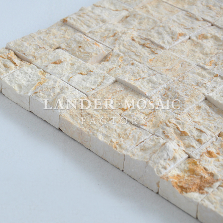 lander stone split golden marble mosaic tile rock finish 3D tile view for wall mosaic marble tiles