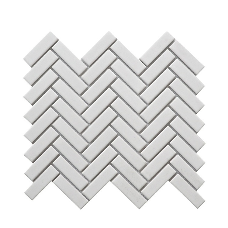 Factory wholesale ceramic white marble herringbone stone mosaic fish bone mosaic tiles for kitchen bathroom wall &floor