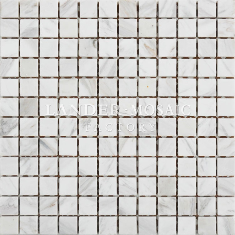 lander stone white marble mosaic white volakos nature stone 23MM square polish finish for kitchen or bathroom backsplash