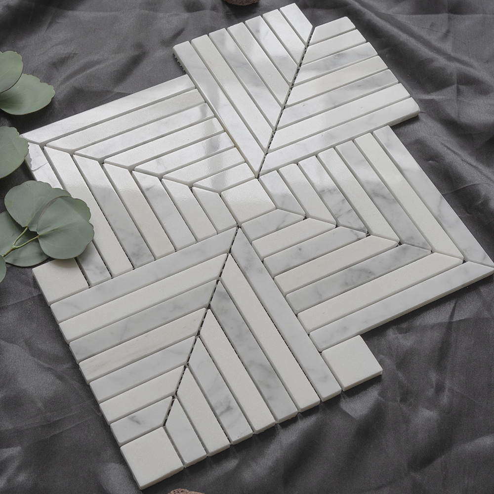 Indian green marble mixed carrara strip stone 3d backsplash bathroom floor tile green marble mosaic tile