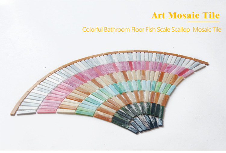 Backsplash Colorful Fan Fish Scale Art Pink Green Wall Floor Mural Bathroom Glass Mosaic Tile