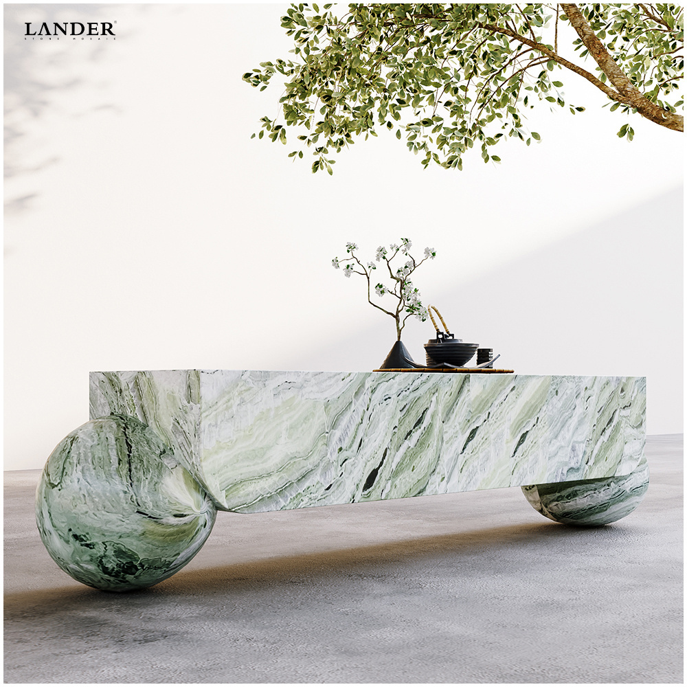 LANDER STONE Natural Green stone TV stand and coffee table set living room Luxury console tables marble modern side table