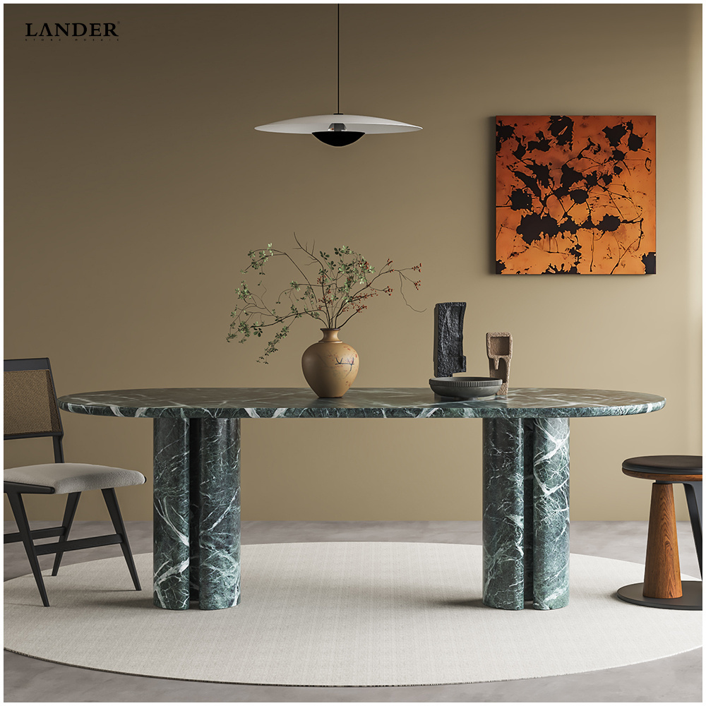 LANDER STONE Natural marble dining table Artistic stone pedestal living room tables hotels luxury green modern dining table set