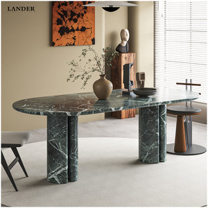 LANDER STONE Natural marble dining table Artistic stone pedestal living room tables hotels luxury green modern dining table set