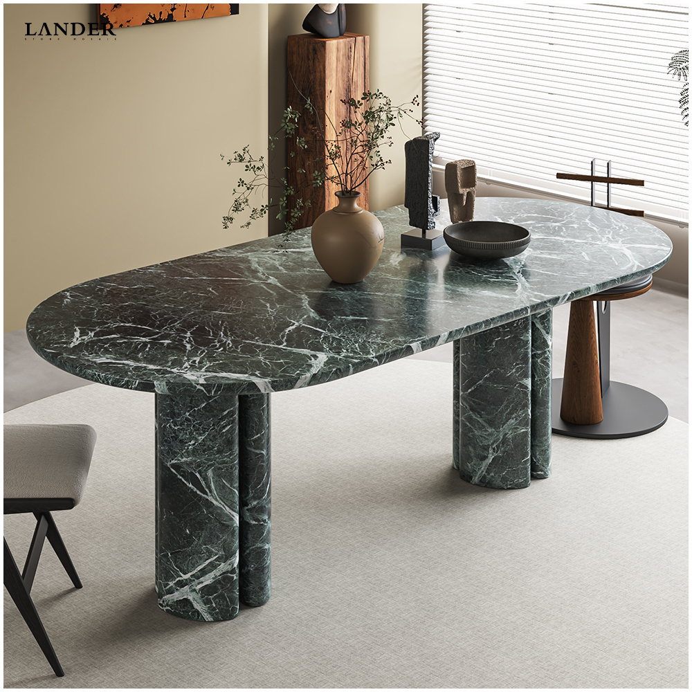 LANDER STONE Natural marble dining table Artistic stone pedestal living room tables hotels luxury green modern dining table set