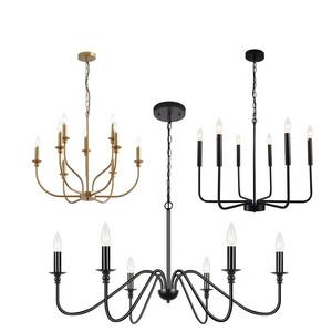 Indoor Lamparas Decorative Wire Black Frame Farmhouse E12 Cafe Kitchen Rustic Black Iron Vintage Chandeliers Pendant Lights