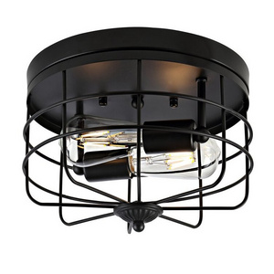 Vintage Farmhouse Indoor Flush Mount Home Decoration Hallway Round Circle Dinner Bedroom Living Room Iron Black Ceiling Light