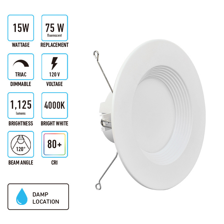 ETL 5 6 Inch 12W 15W Energy Star Listed Damp Rated LED Can Lights Replacement Conversion Kit