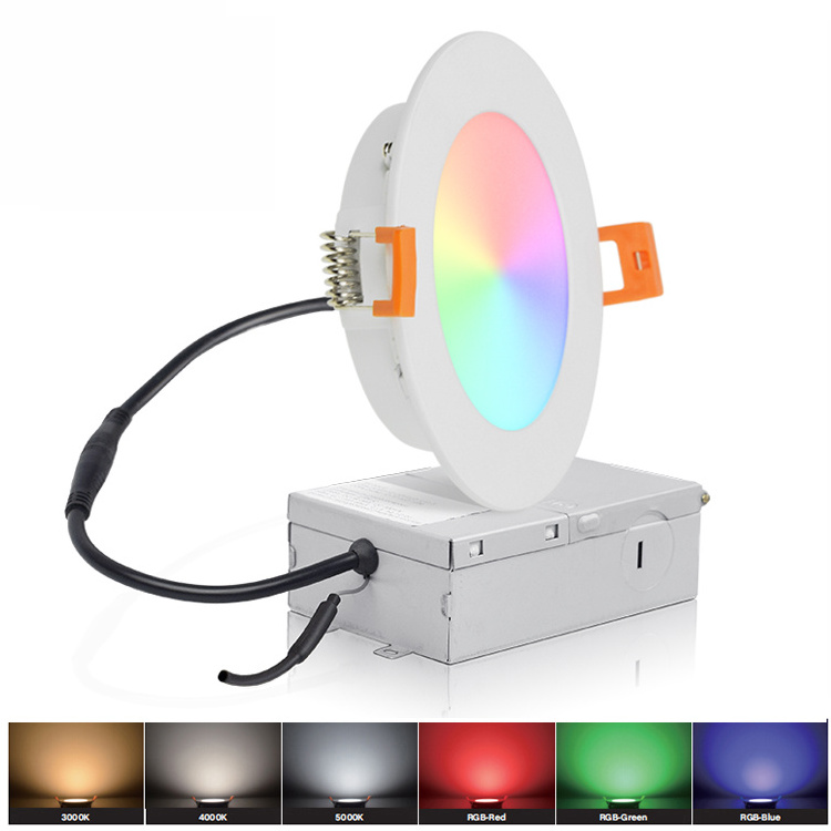 4 6 Inch Etl Smart Tuya Rgb Color Dimmable Ip44 Aluminum Slim Round Led Pot Panel Recessed Ceiling Light