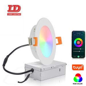 4 6 Inch Etl Smart Tuya Rgb Color Dimmable Ip44 Aluminum Slim Round Led Pot Panel Recessed Ceiling Light