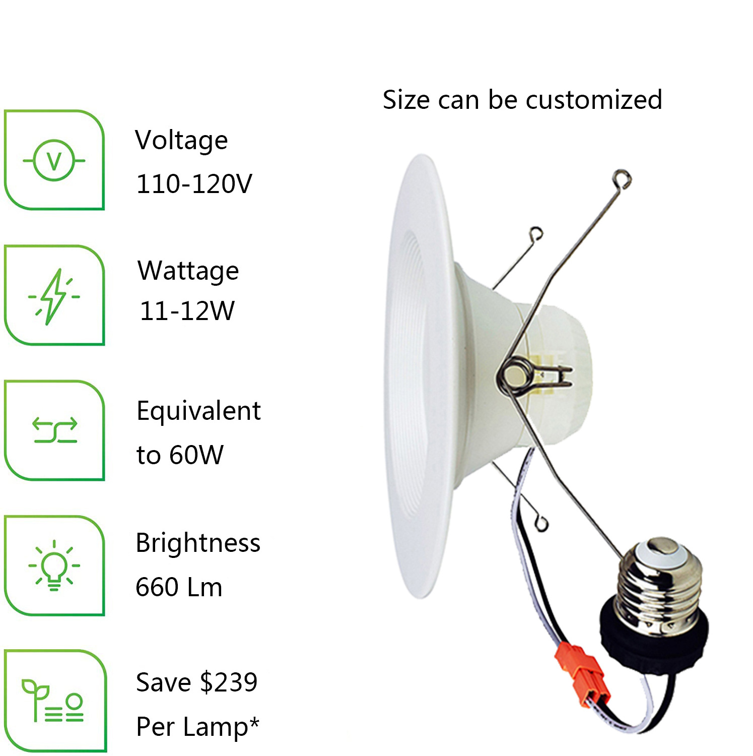 ETL Damp Rated No Flicker  5/6 Inch LED Baffle Trim Recessed Downlight Dimmable 5000K Daylight