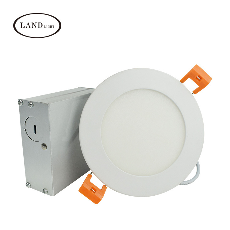 Led Recessed Low Profile Slim Panel Light With Junction Box Air Tight 4 Inch 9W  550 Lumens 3000K Warm White Cri80+ Dimmable Etl