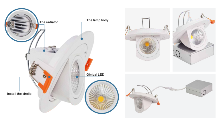 4 Inch Led Gimbal Downlight Directional Adjustable 9W Dimmable Led Retrofit Recessed Lighting Fixture With Ic Rated Junction Box