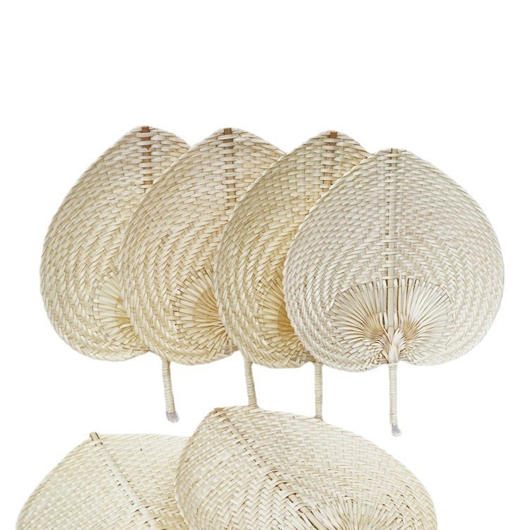 No MOQ Craft Children Cool and retro Weave Hand Fan Heart/ Handwoven Personalized Palm Rattan Hand Fans