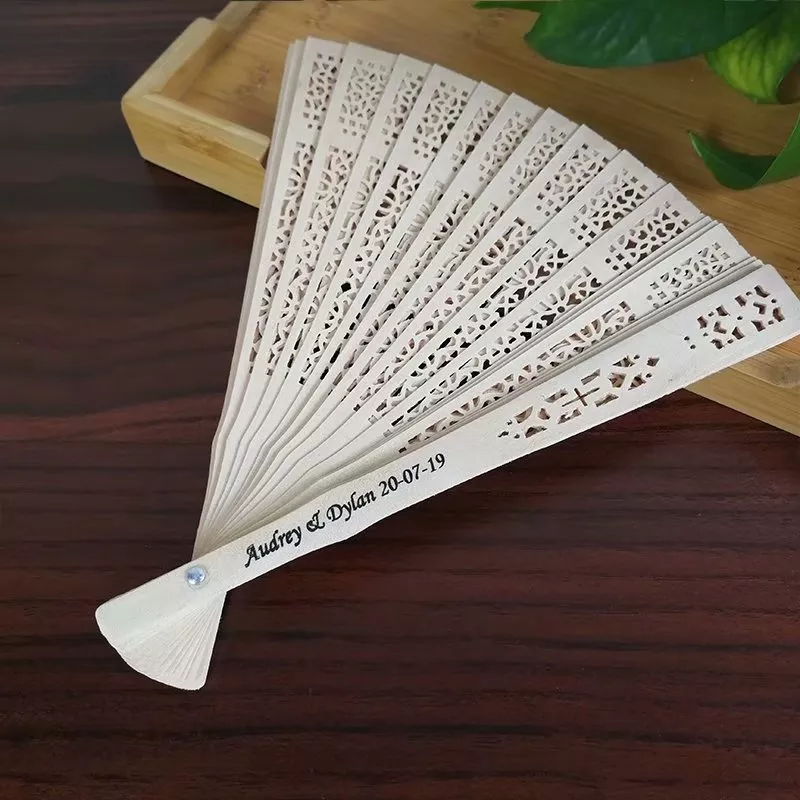 Custom logo Best Gift Chinese carved folding fragrance wood hand fan Hotel wedding fan