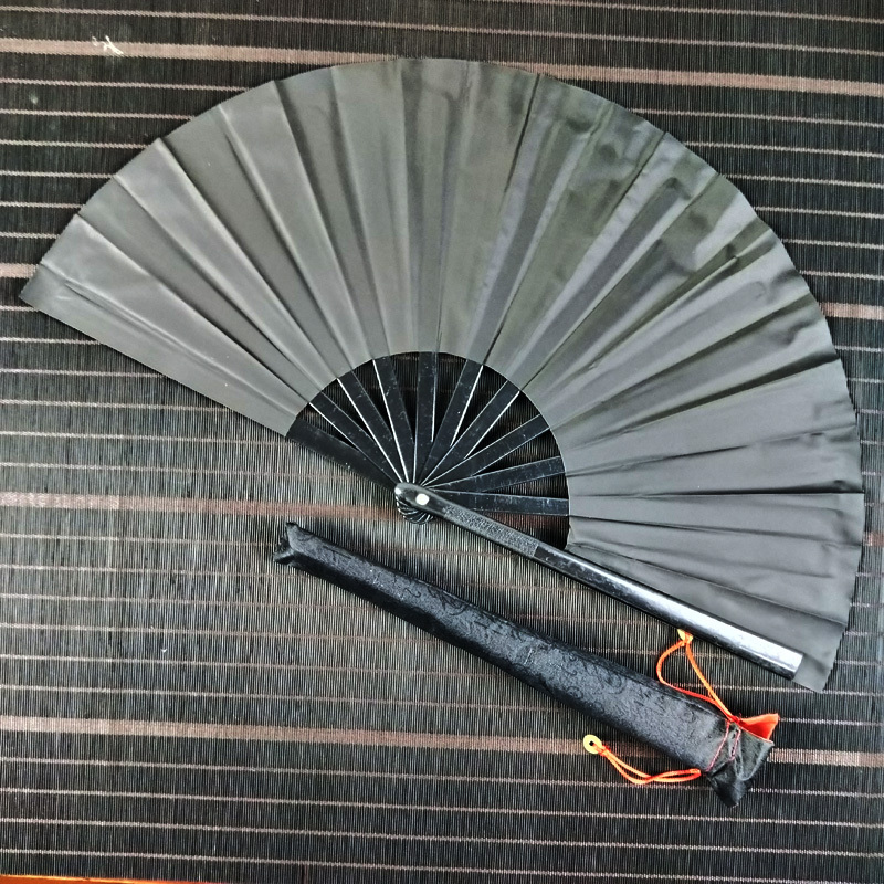 35cm Bamboo Large Rave Folding Hand Fan with Fabric Case Kung Fu Tai Chi Folding Fan