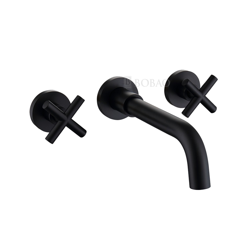 China Top Grade wall mounted matte black brass bathroom mixer tap Concealed Basin Faucet