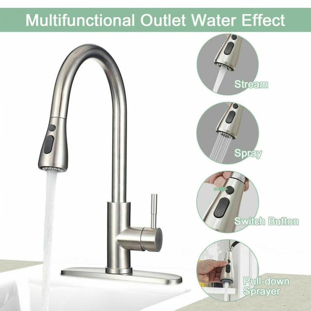 LANDOO OEM/ODM Commercial Keuken Kraan Deck Mount Stainless Steel Sink Tap Pull Out Spray Kitchen Faucet