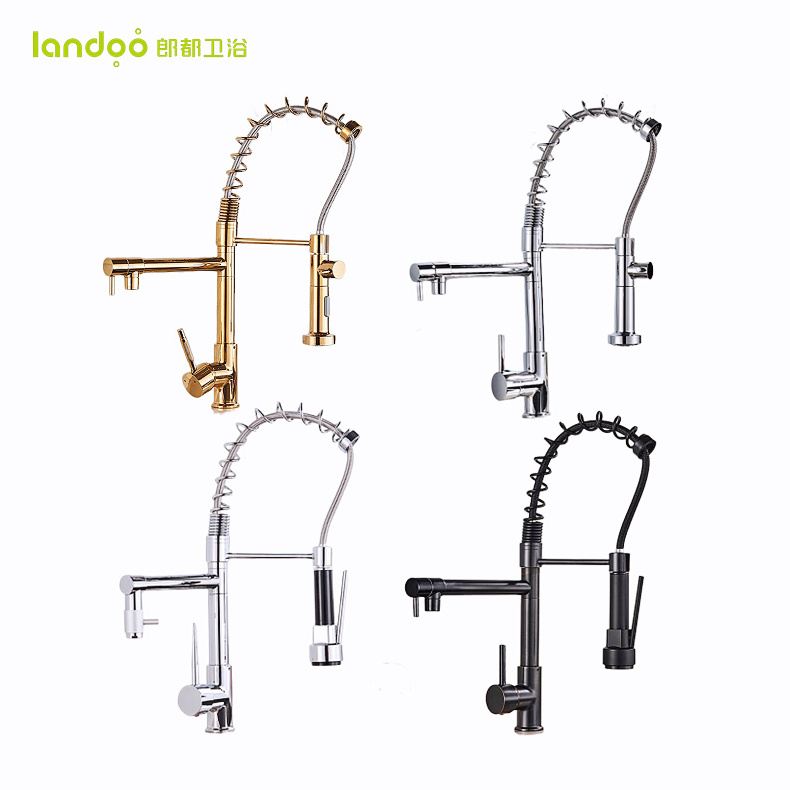 LANDOO OEM Gourmet Torneira Cozinha chrome Pull out Side Sprayer Dual Spout Single Handle Mixer Kitchen Faucet