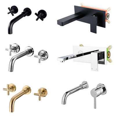 China Top Grade wall mounted matte black brass bathroom mixer tap Concealed Basin Faucet