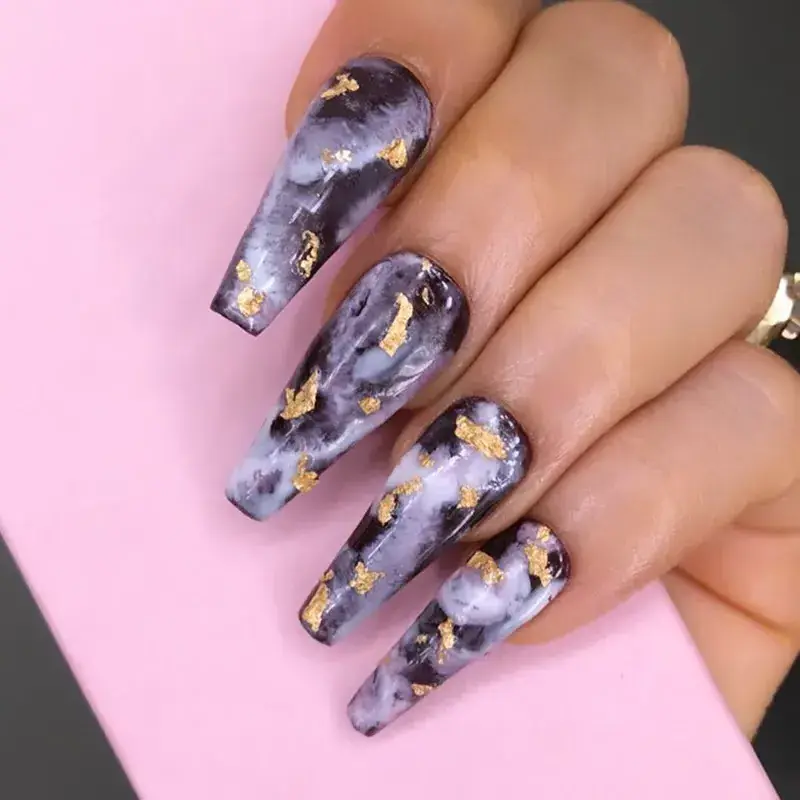 Extreme Long Coffin Press On Nails With Rhinestone Pink Glitter Stick O0n Fakenail Nails Decorated Artificial Finger Nails