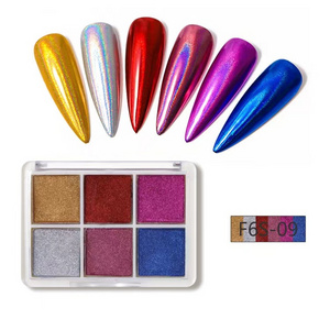 DIY Nail Salon 6 Color Nail Art Magic Dipping Metallic Mirror Glitter Powder Mix Gold Aurora Solid Mirror Acrylic Powder