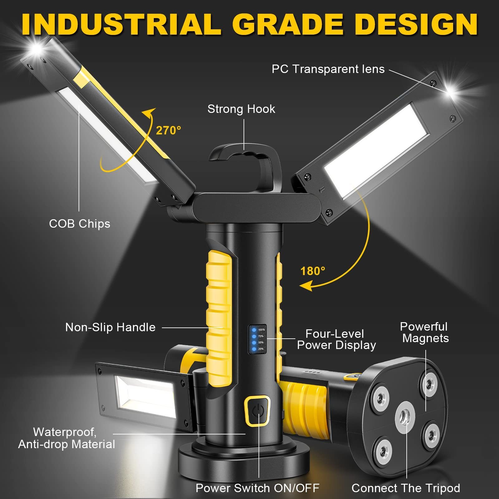 rechargeable job site flash lightwith tripod  rechargeable flashlights with magnet