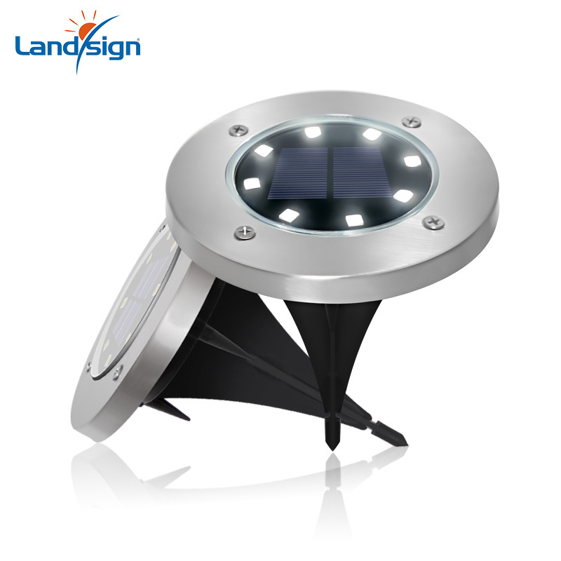 Solar ground light Outdoor 8 LED discs waterproof garden landscape lighting, suitable for lawn pathway courtyard driveway deck