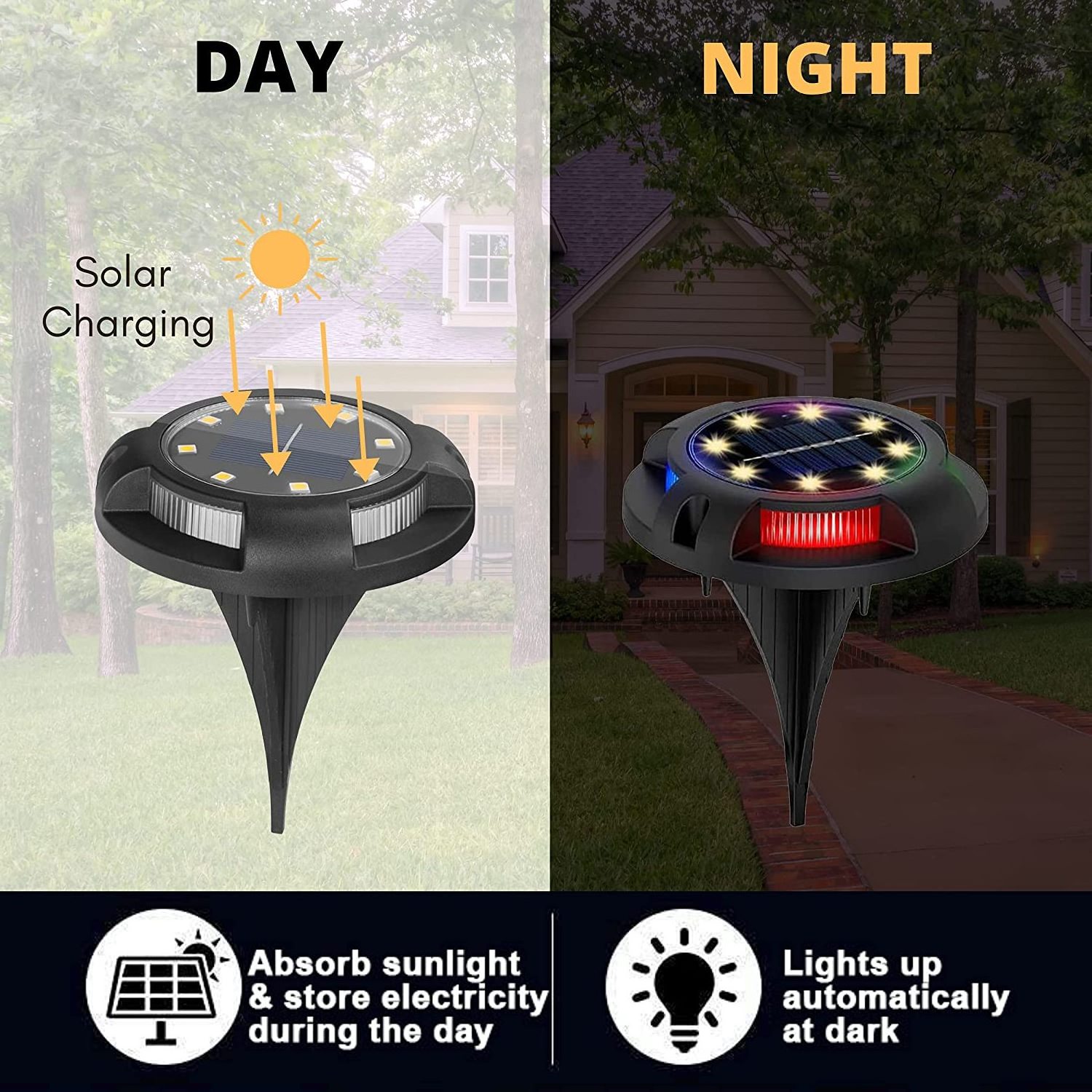 2022 New Underground Deck Lights 2-in-1 Solar Ground Lights RGB 12 LED Solar Disk Lights for Pathway Driveway Landscape