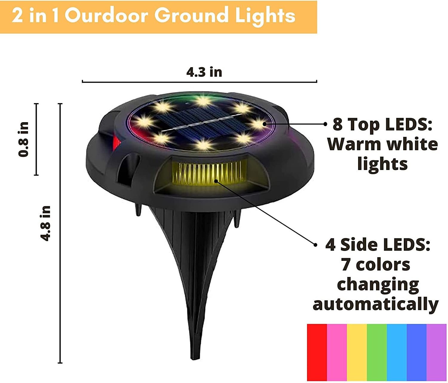 2022 New Underground Deck Lights 2-in-1 Solar Ground Lights RGB 12 LED Solar Disk Lights for Pathway Driveway Landscape