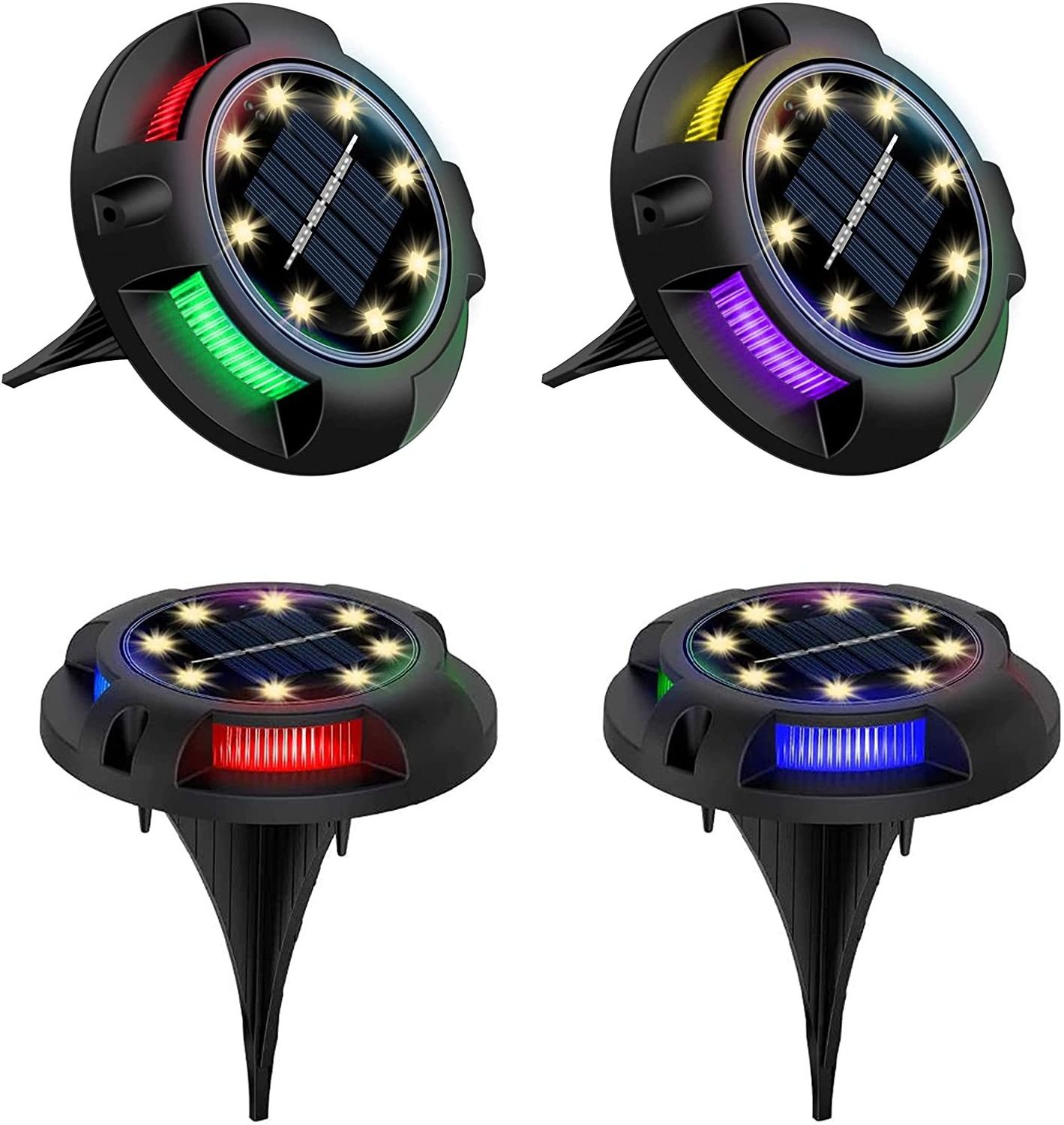 2022 New Underground Deck Lights 2-in-1 Solar Ground Lights RGB 12 LED Solar Disk Lights for Pathway Driveway Landscape