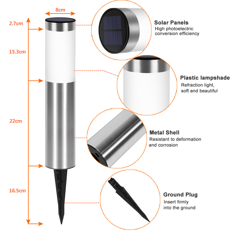 Solar path light 3 LED outdoor garden waterproof landscape light suitable for lawn, courtyard, walkway, deck, driveway