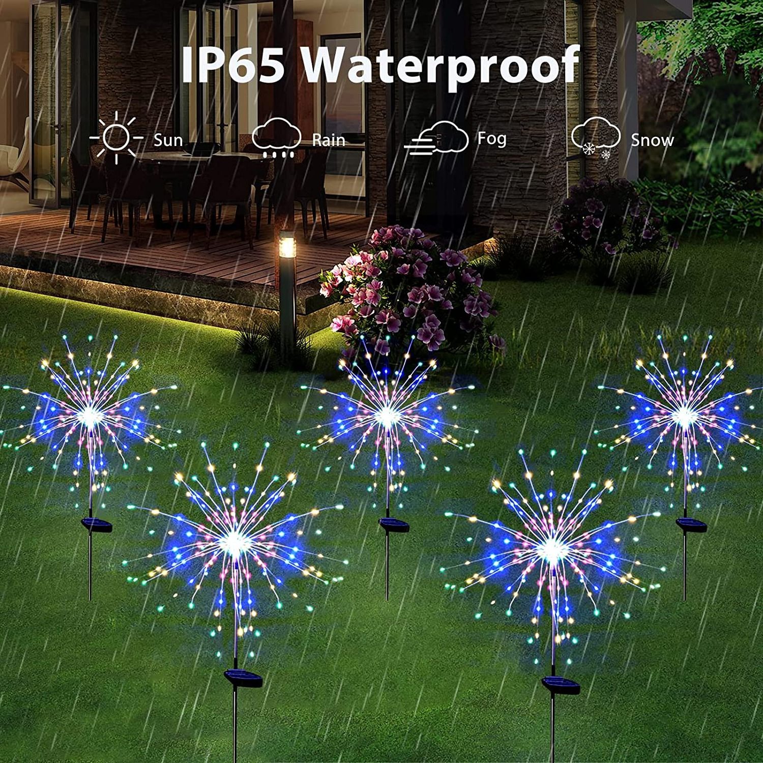 Solar Garden Lights Solar Firework Lights 8 modes 120 LED 2 Pack, Waterproof Solar Lights Outdoor Garden Fairy for Outside