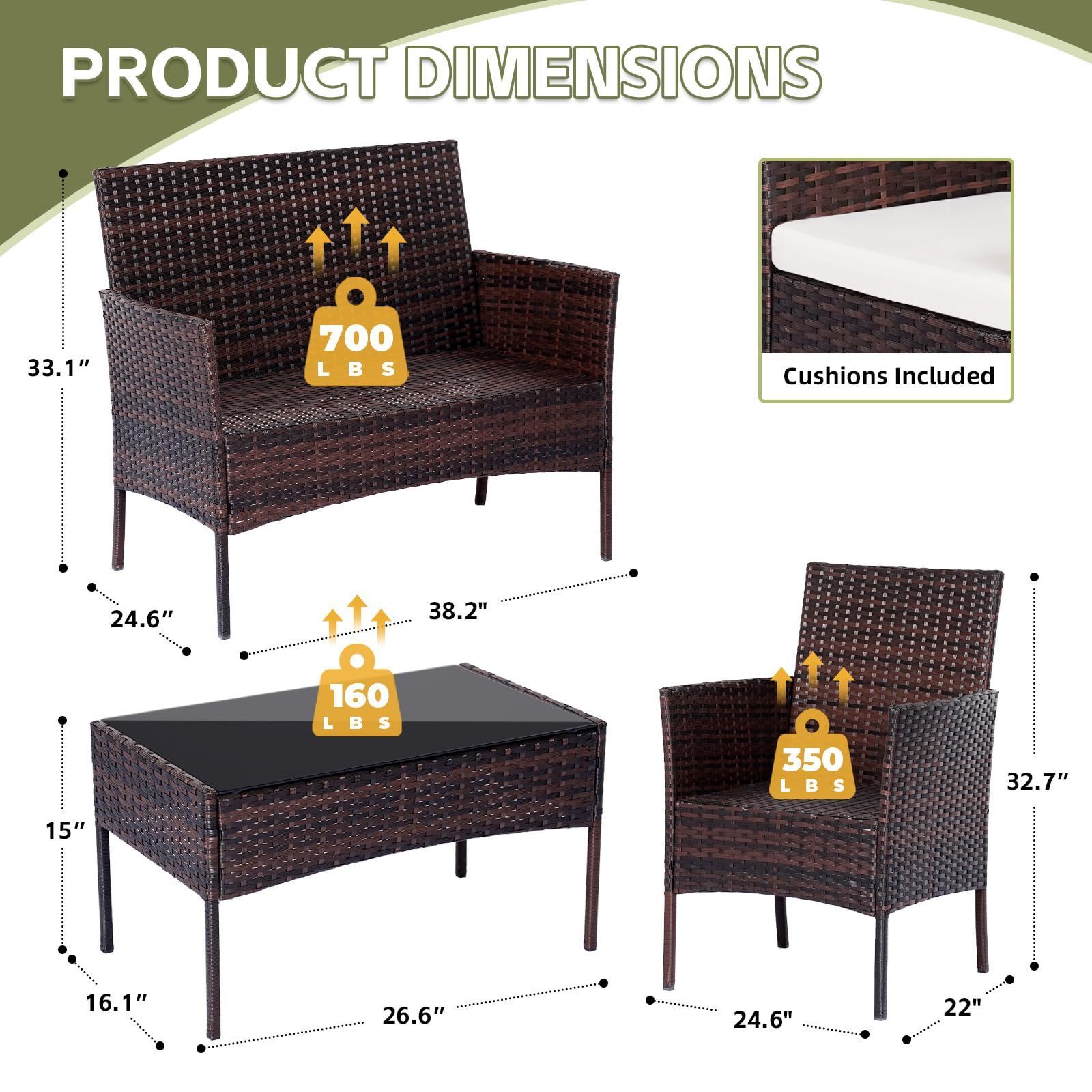 Factory Direct Sale Modern Patio furniture sets Outdoor sofa with glass coffee table for patio, garden and balcony