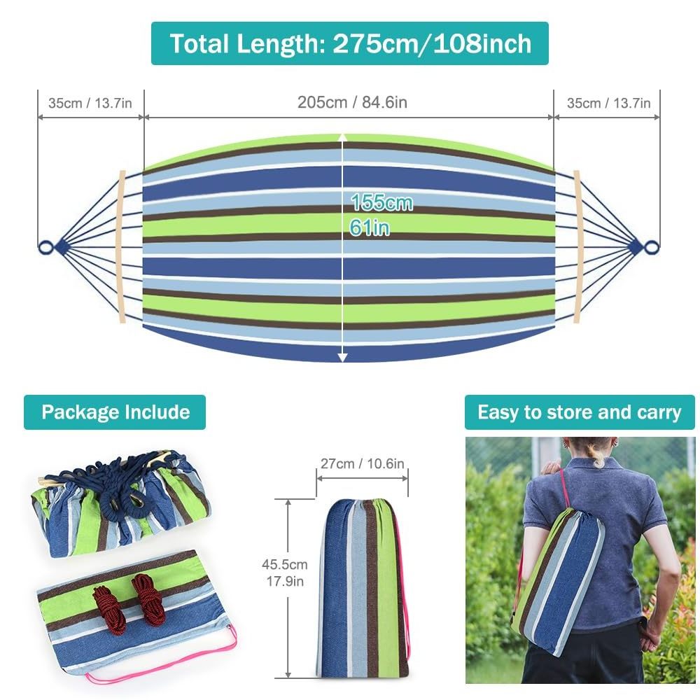 Factory Hot Sale Portable camping hammock upgraded version 550lb Thick fabric single hammock with two anti-roll balance beams