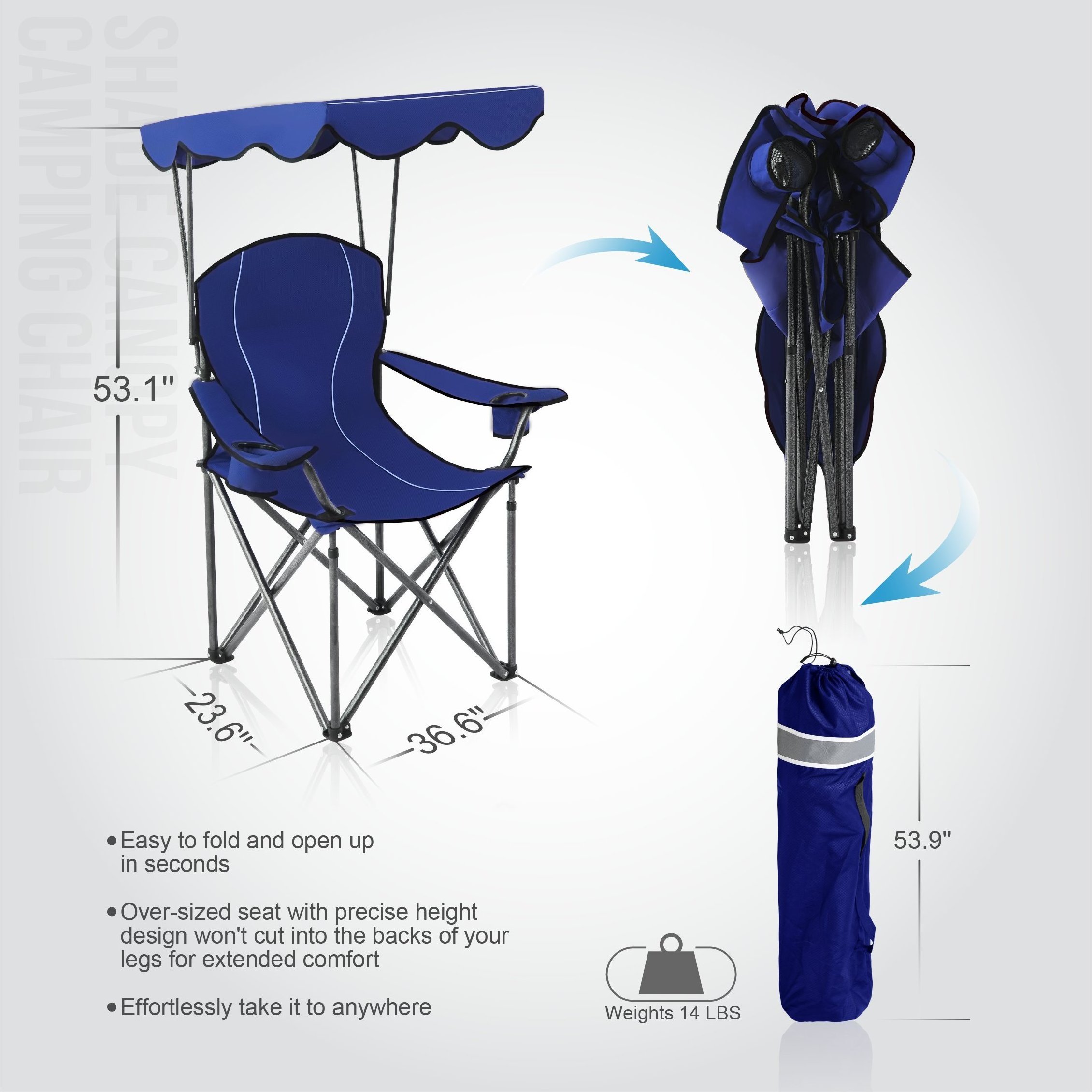 Wholesale Prices Camp Chairs with Shade Canopy Chair Folding Camping Recliner Support 350 LBS