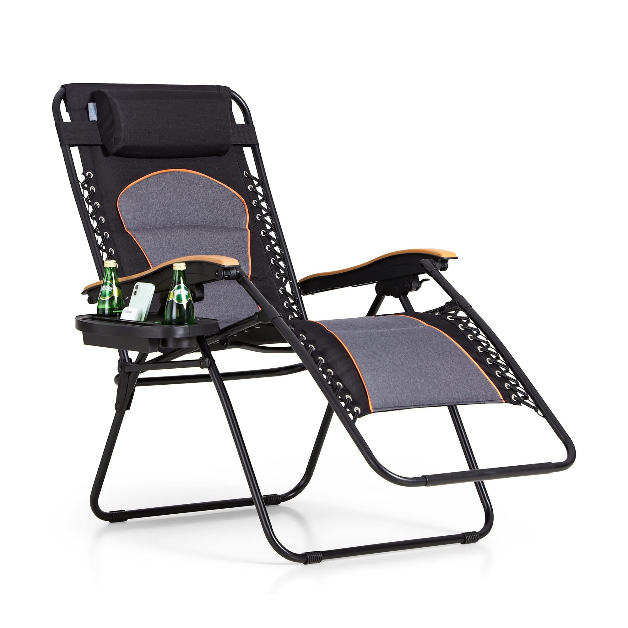 Wholesale Outdoor Zero Gravity Adjustable Reclining Lounge Beach Camping Chair  with Cup Holder and Wooden Armrest