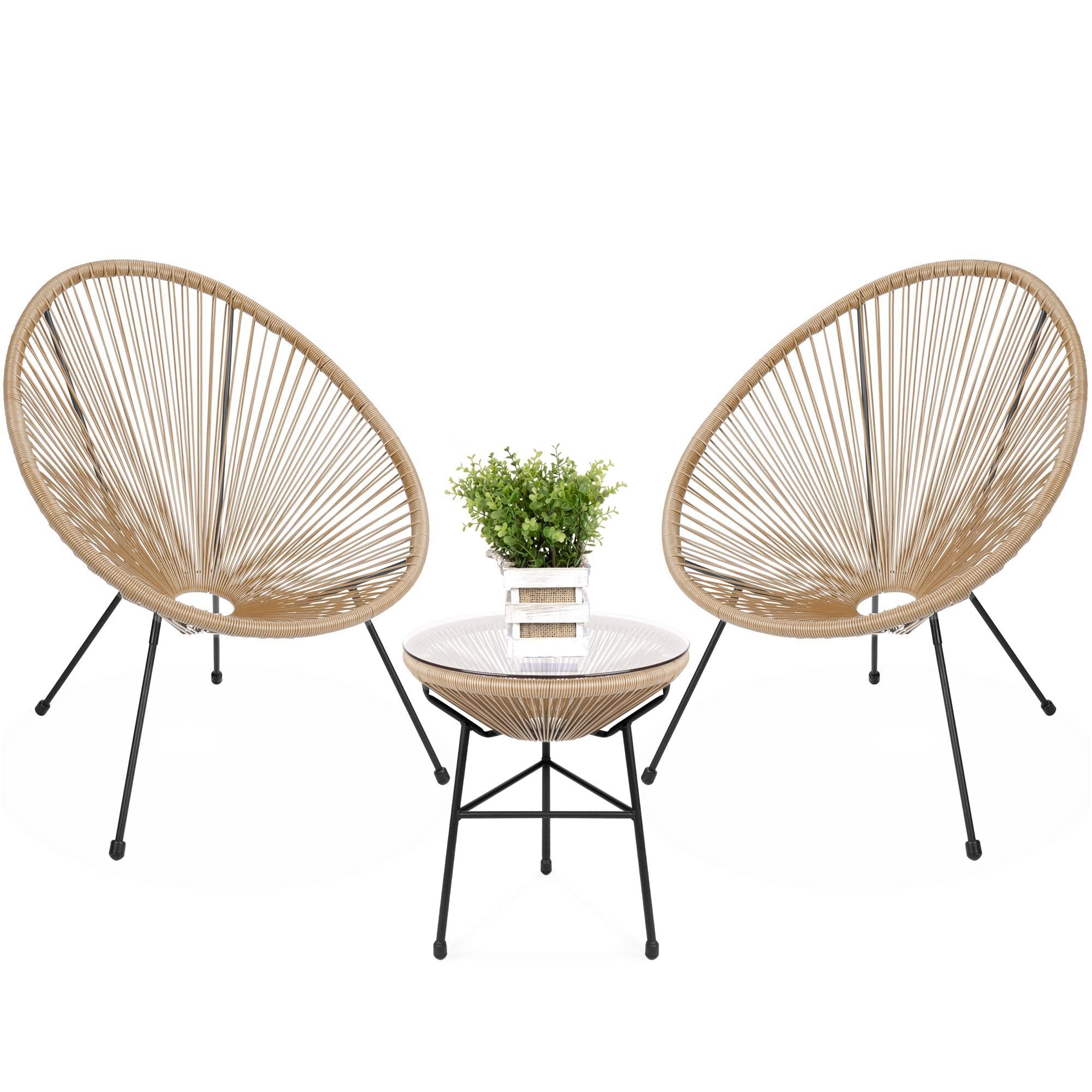 Factory Direct Sale Outdoor Furniture Rattan Chair Patio Furniture Set Glass Top Table and 2 Chairs