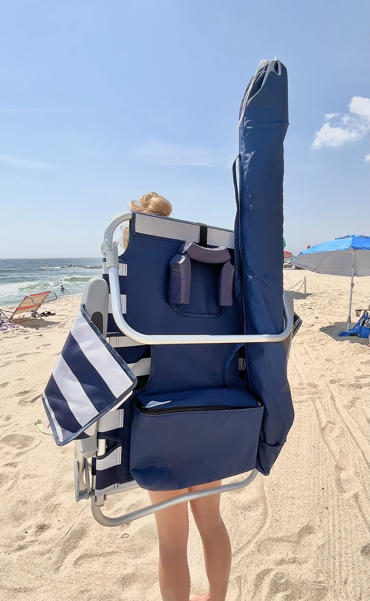 Factory Direct Sale Backpack Beach Chair with Face Hole - Portable Lounge Chair with Cup Holder - Heavy Duty Tanning Chair