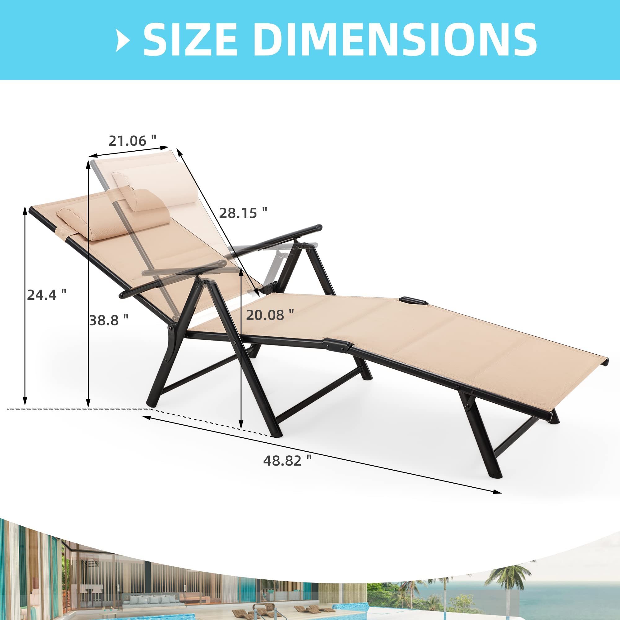 Wholesale Prices Beach Lounge Chair Sunbathing Chair Patio Lounge Chair Folding Adjustable Recliner