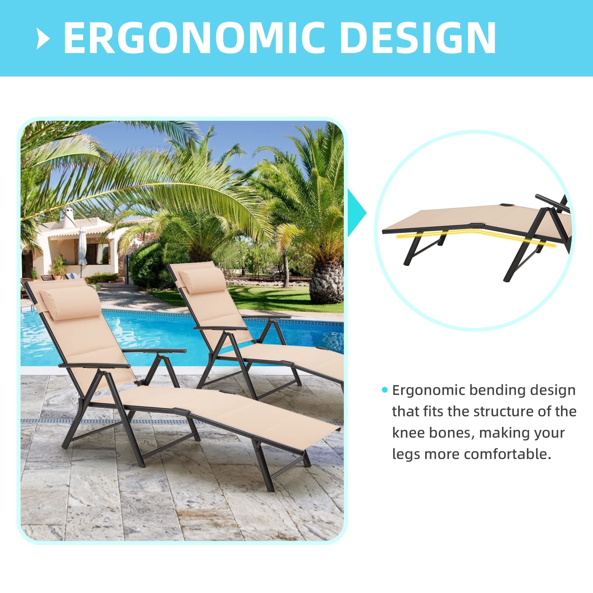 Wholesale Prices Beach Lounge Chair Sunbathing Chair Patio Lounge Chair Folding Adjustable Recliner