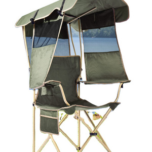 Wholesale Prices Folding Camping Chair with Canopy Outdoor Beach Chair with Retractable Upf 50+ Canopy Sun Visor Cup Holder