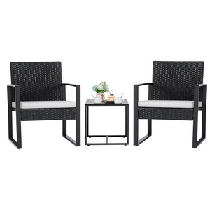 Wholesale Prices 3 Pieces Patio Furniture Outdoor Wicker Modern Rattan Chair Conversation Sets with Coffee Table for Yard