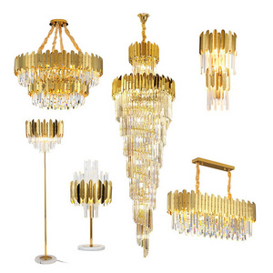 Top Sale Modern Luxury Indoor Gold Large Round Stairwell Hanging Lighting For Hotel Lobby Staircase Crystal Chandeliers